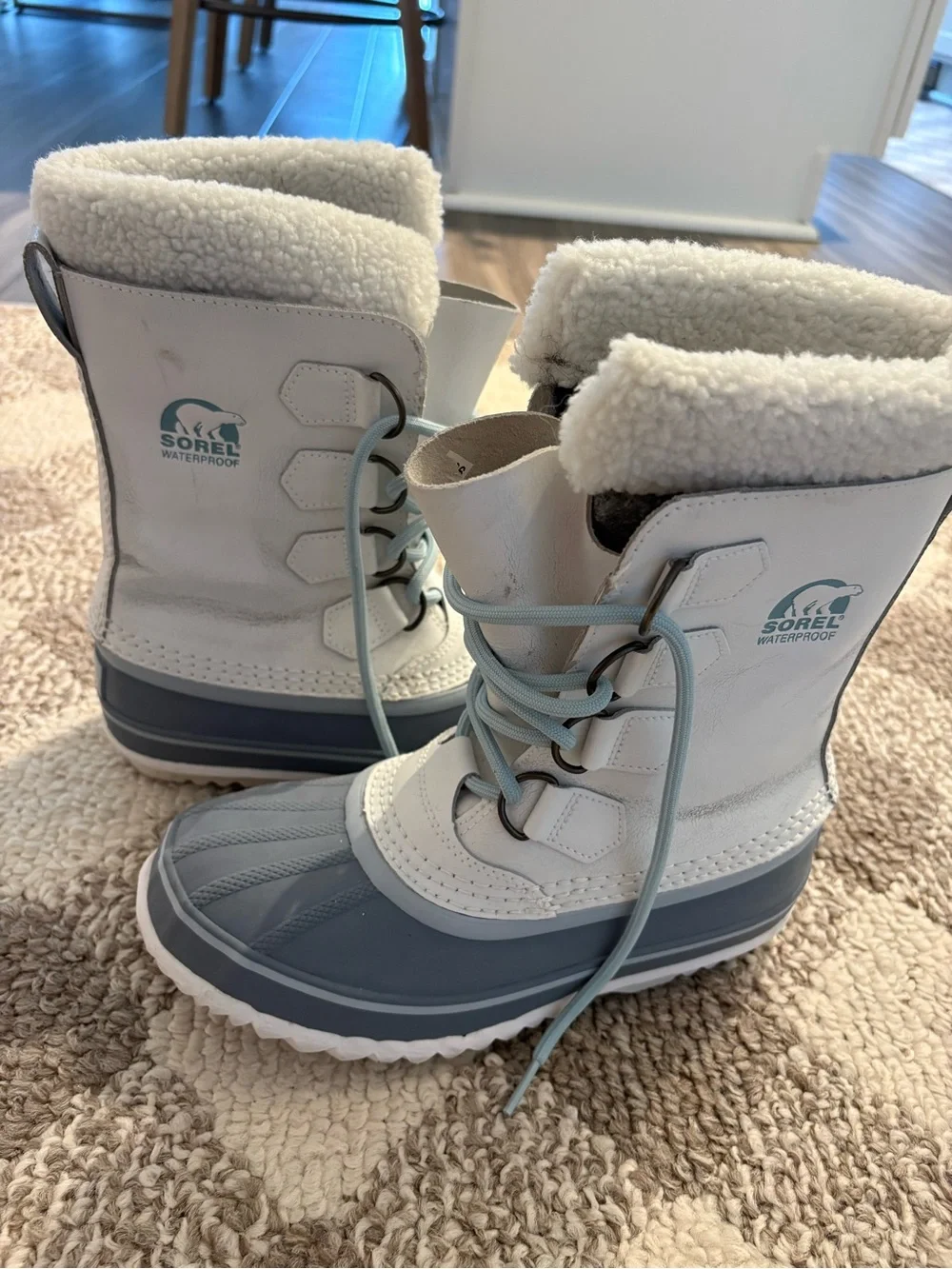 Sorel Kids White and Light Gray Waterproof Winter Boots